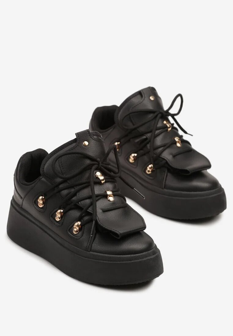 msmg Sneakerși Negri pe Platformă cu Limbă Lată Decorativă Zarinea