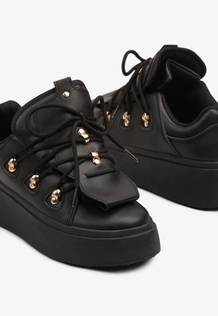 msmg Sneakerși Negri pe Platformă cu Limbă Lată Decorativă Zarinea