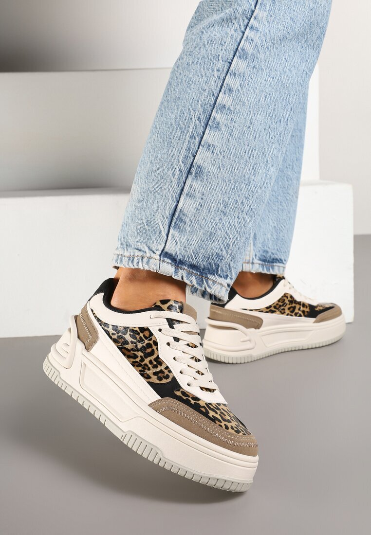 mulanka Adidași Bej-Maro pe Platformă Groasă cu Relief decorate cu Model Leopard Deolithra