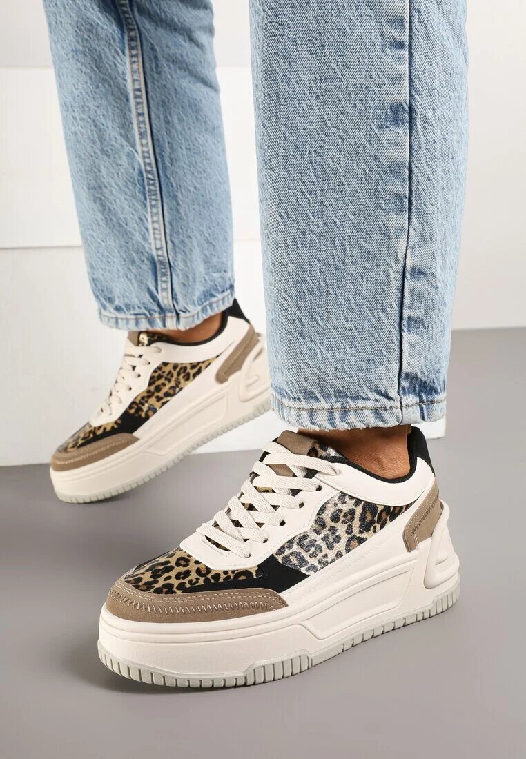 mulanka Adidași Bej-Maro pe Platformă Groasă cu Relief decorate cu Model Leopard Deolithra