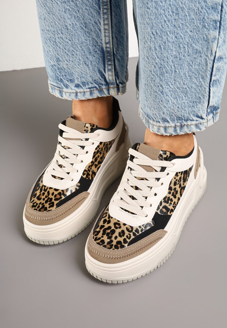 mulanka Adidași Bej-Maro pe Platformă Groasă cu Relief decorate cu Model Leopard Deolithra