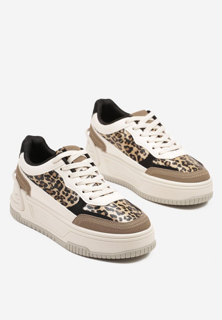 mulanka Adidași Bej-Maro pe Platformă Groasă cu Relief decorate cu Model Leopard Deolithra