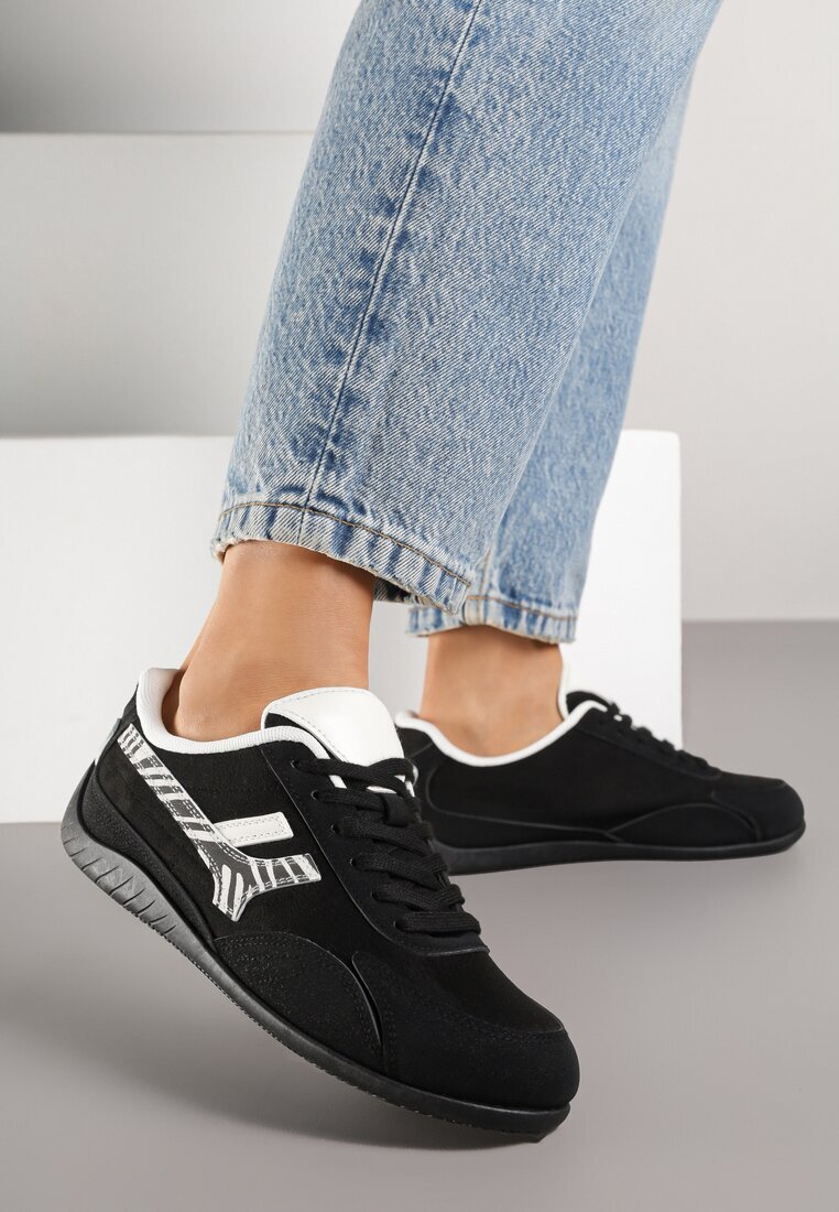 mulanka Adidași Negri Decorați cu Model Geometric Zebră Arulia