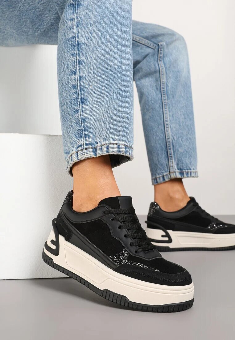 mulanka Adidași Negru-Alb cu platformă groasă cu relief și model leopard Deolithra
