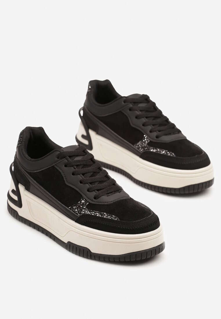 mulanka Adidași Negru-Alb cu platformă groasă cu relief și model leopard Deolithra
