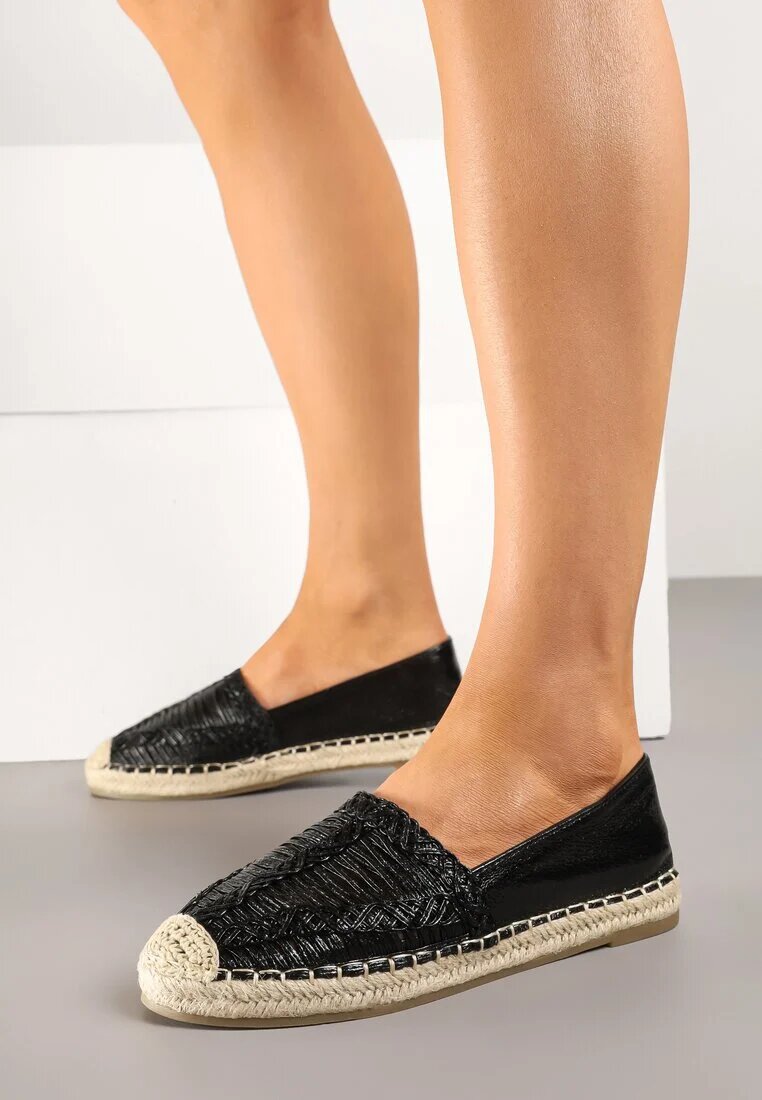 mulanka Espadrile negre decorate cu partea superioară împletită și cu șnur Andisla