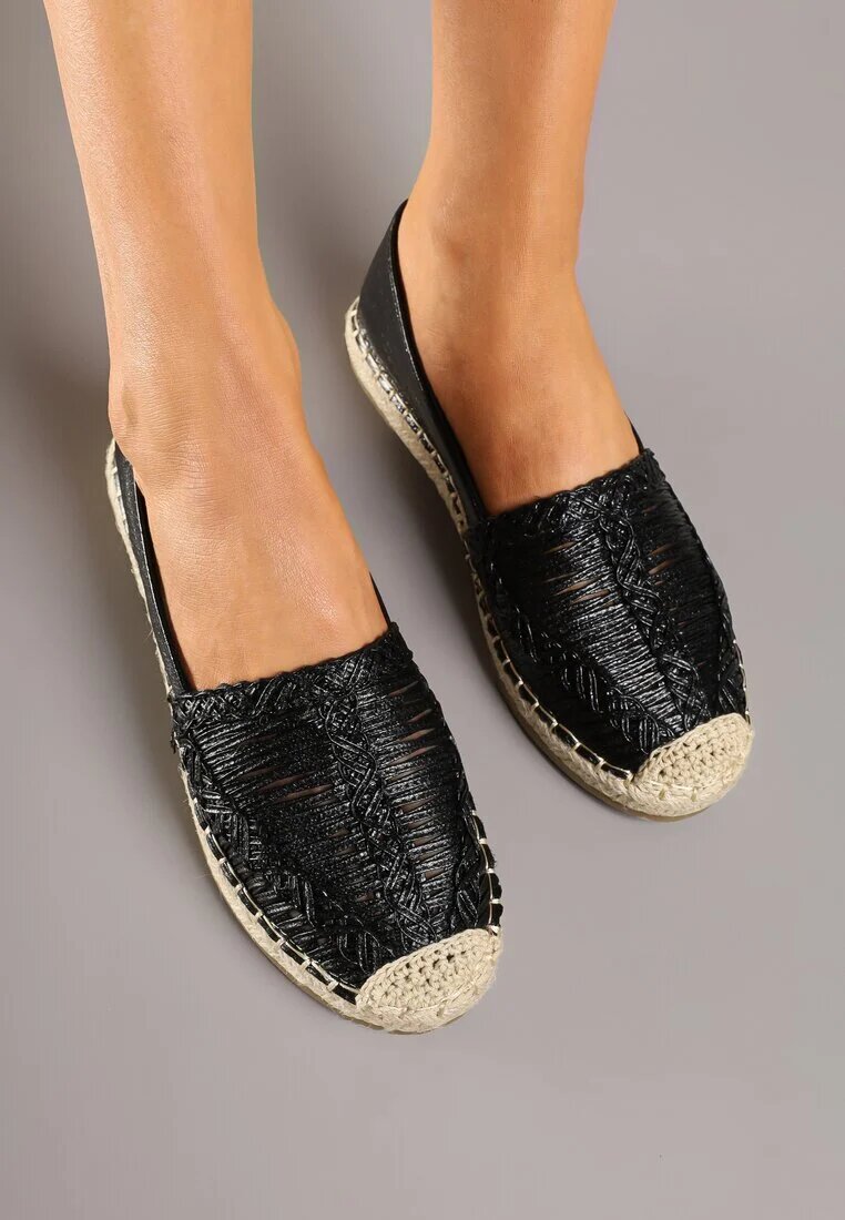 mulanka Espadrile negre decorate cu partea superioară împletită și cu șnur Andisla