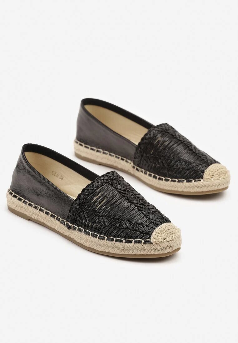 mulanka Espadrile negre decorate cu partea superioară împletită și cu șnur Andisla