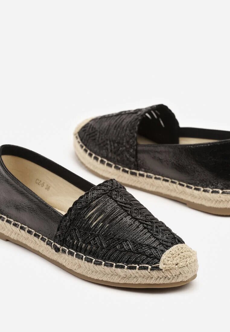 mulanka Espadrile negre decorate cu partea superioară împletită și cu șnur Andisla