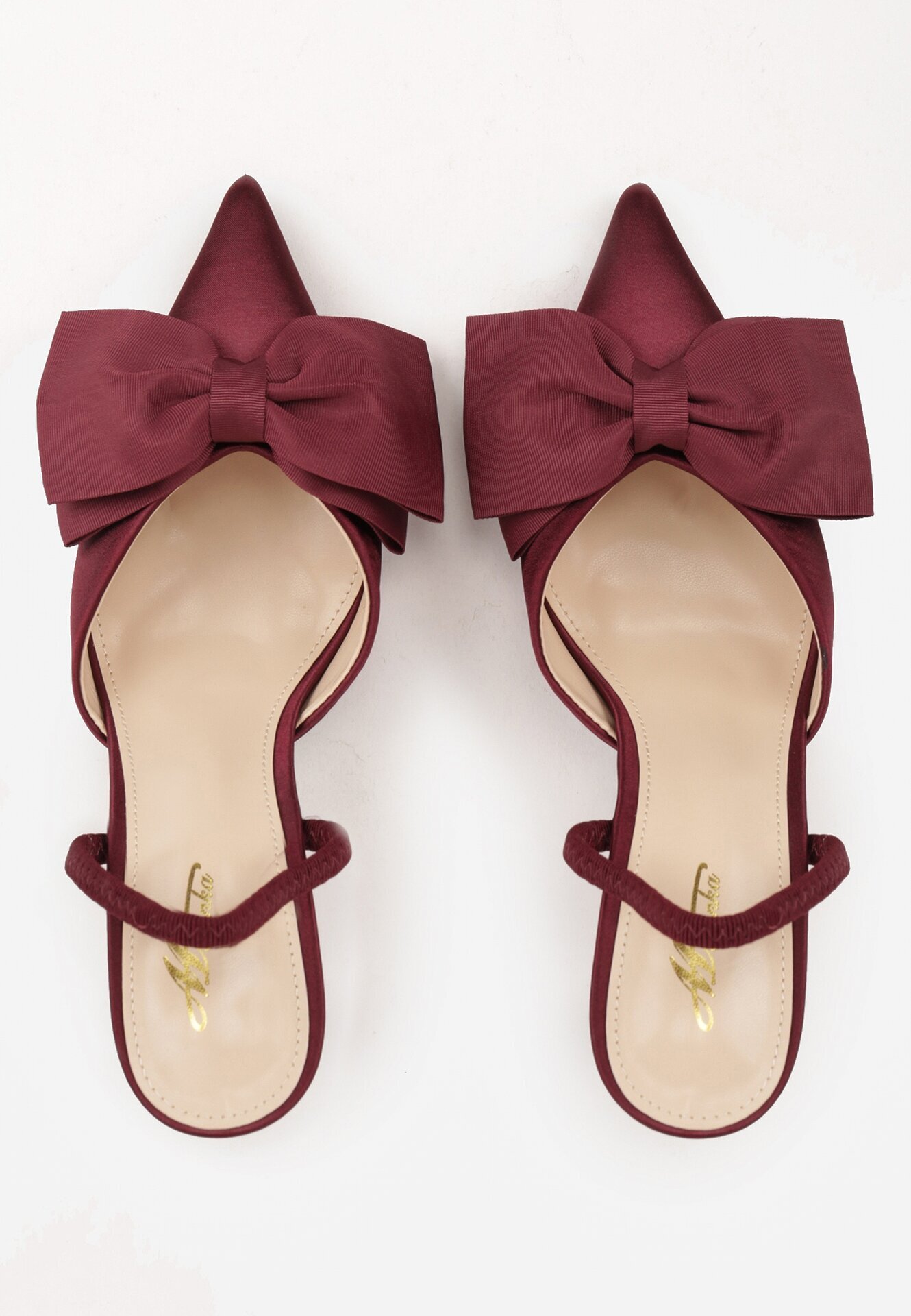 mulanka Pantofi stiletto din satin bordo cu călcâiul descoperit și fundă decorativă Argatea