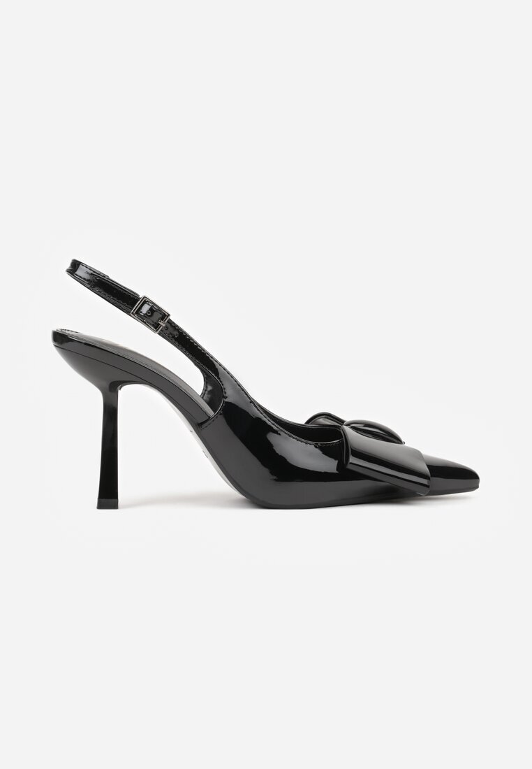 mulanka Pantofi stiletto Negre Lăcuite cu Călcâiul Decupat și Aplicație cu Fundă Sewlida