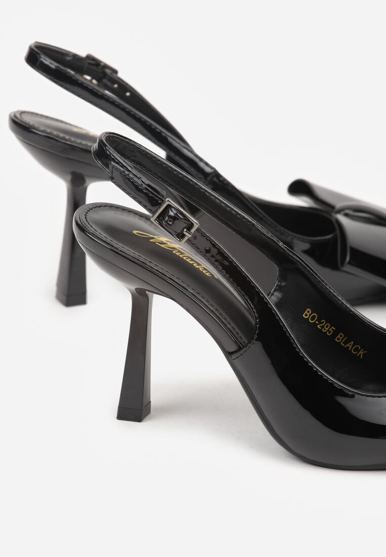 mulanka Pantofi stiletto Negre Lăcuite cu Călcâiul Decupat și Aplicație cu Fundă Sewlida