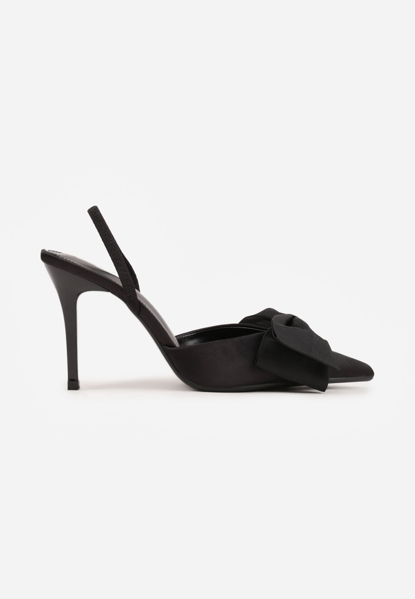 mulanka Pantofi stiletto negri din satin cu călcâiul descoperit și fundă decorativă Argatea