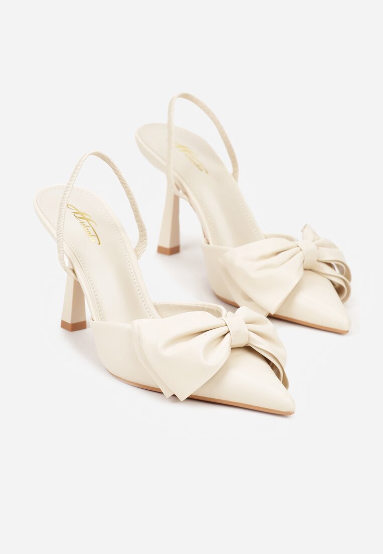 mulanka Sandale Bej cu toc stiletto Slingback cu fundă Liorafera