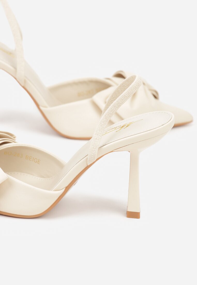 mulanka Sandale Bej cu toc stiletto Slingback cu fundă Liorafera