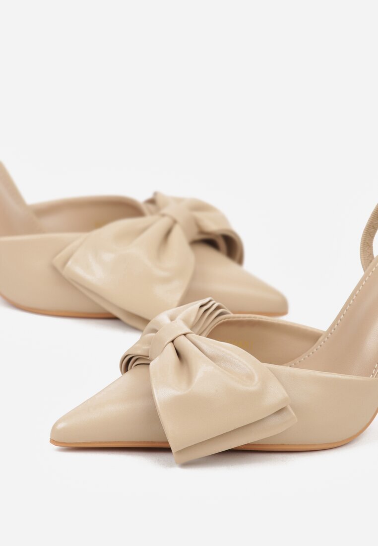mulanka Sandale bej închis cu toc cui slingback cu fundă Liorafera
