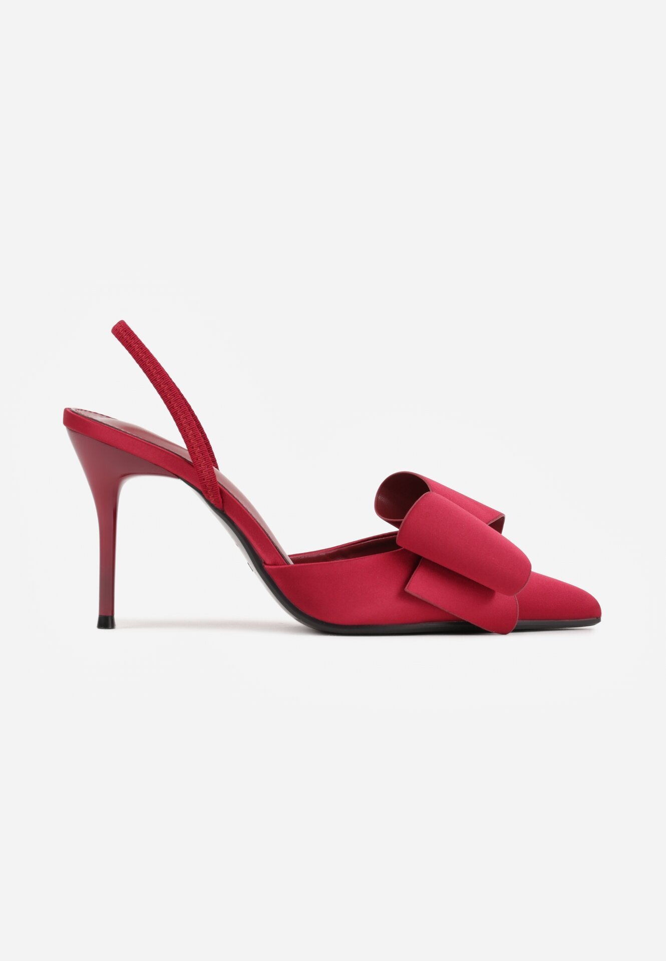 mulanka Sandale Bordeaux din Satin cu Toc Stiletto cu Călcâiul Descoperit și Fundă Shiriniana