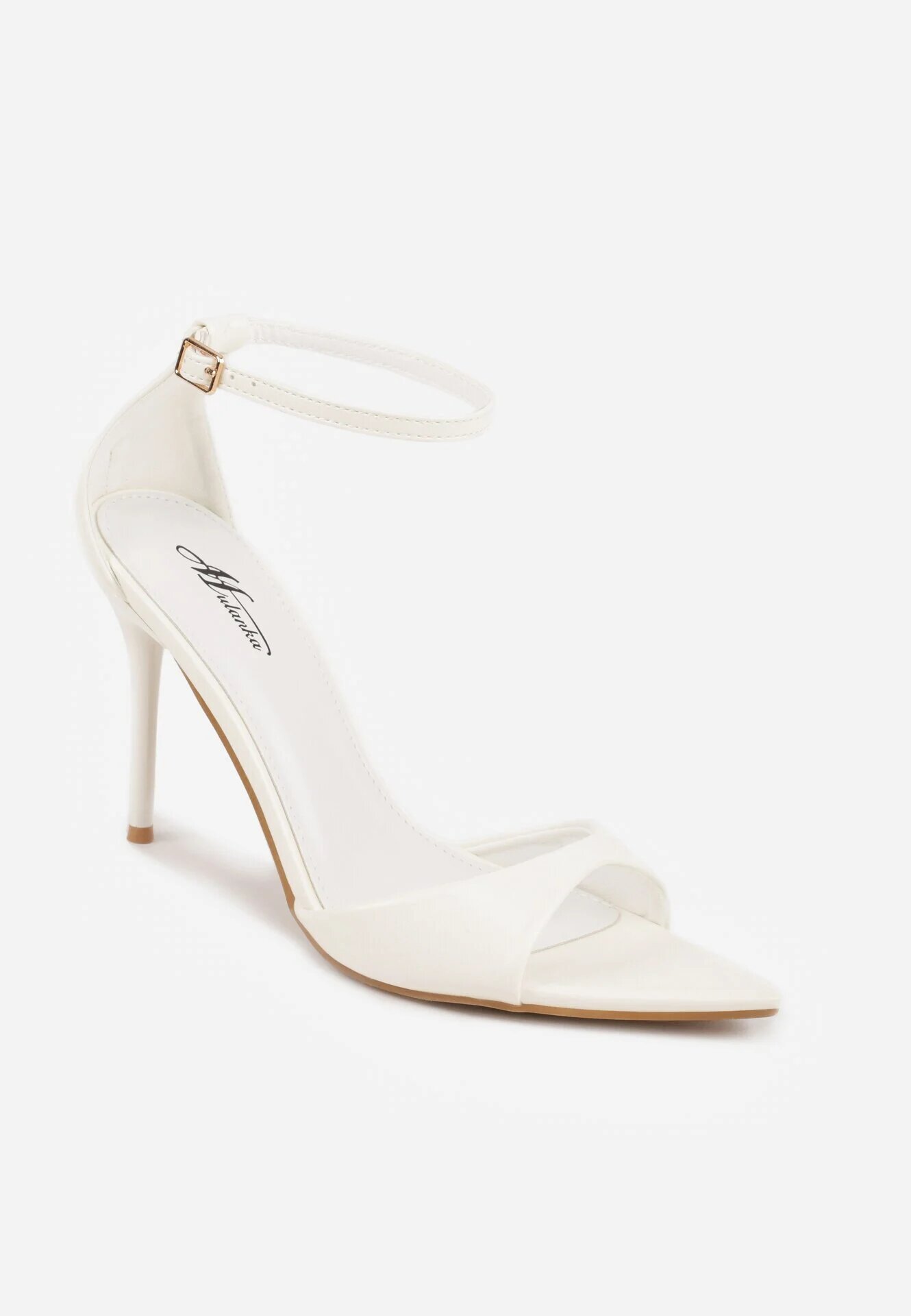 mulanka Sandale Elegante Albe cu Toc Stiletto și Baretă la Glezna Tini