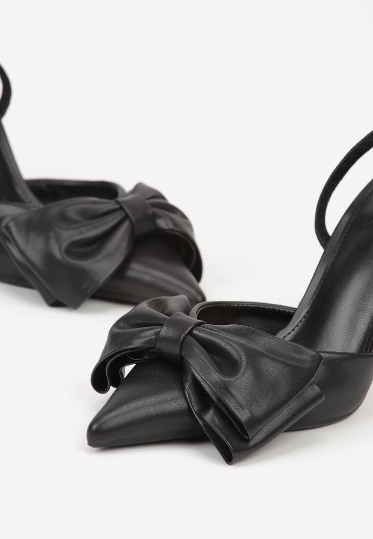 mulanka Sandale Negre cu toc stiletto tip slingback cu fundă Liorafera