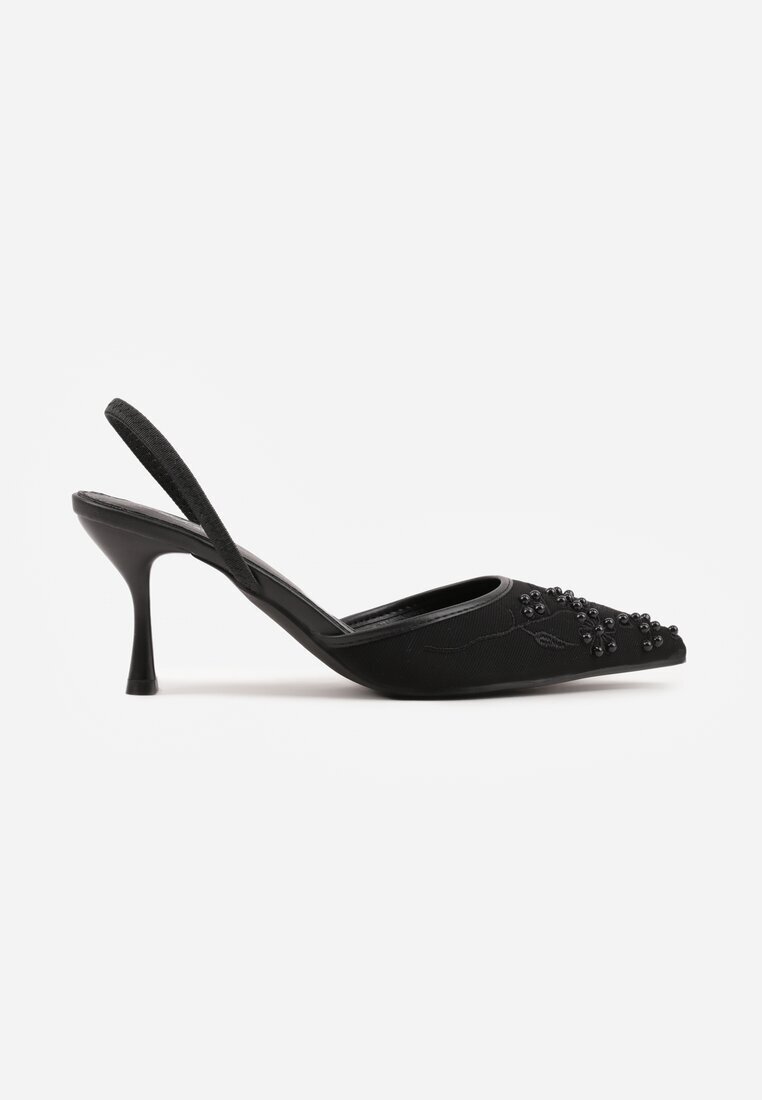 mulanka Sandale Negre stiletto decorate cu mărgele și broderie Iphorise