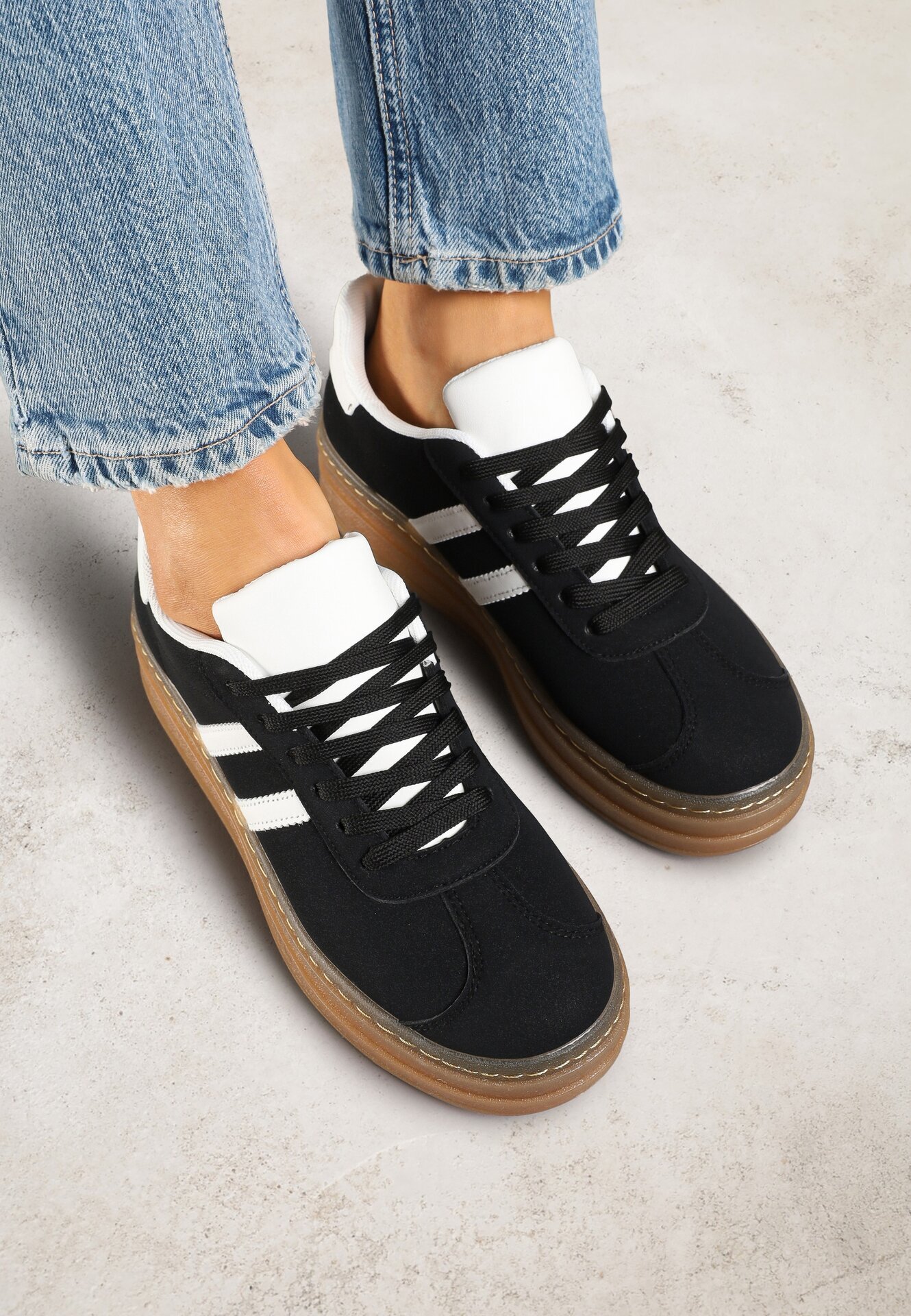 mulanka Sneakers negri pe talpă groasă cu model decorativ Felimala