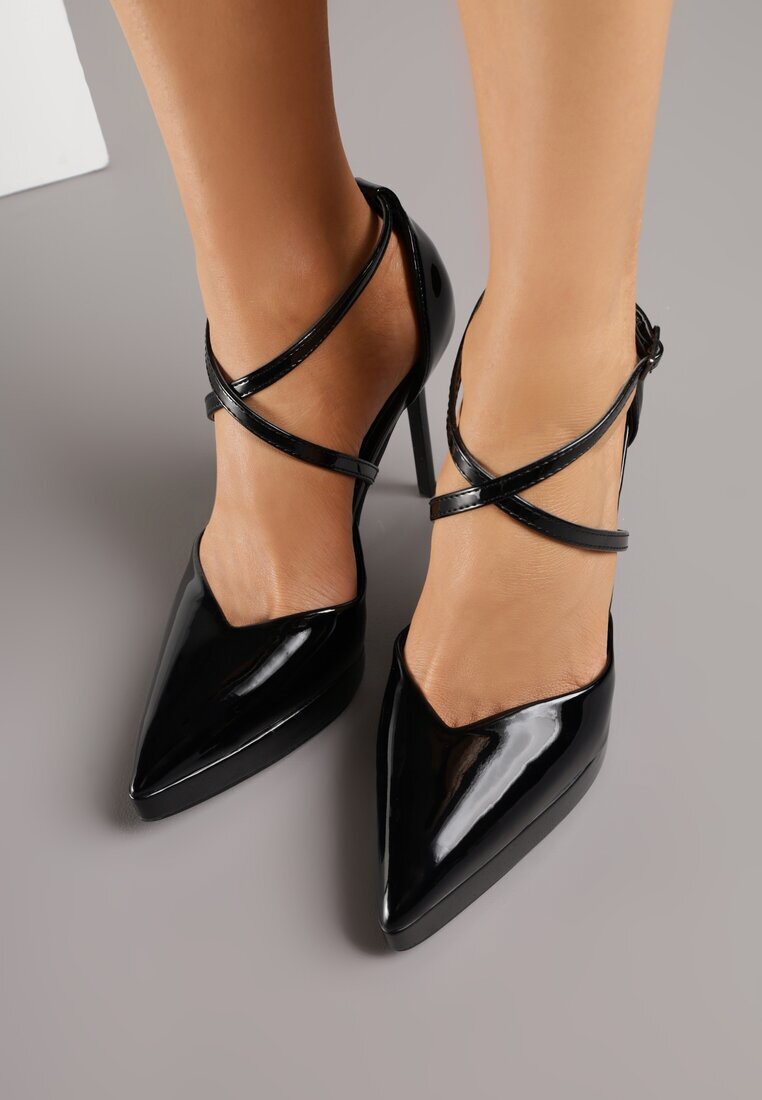 mulanka Stiletto Negre cu Barete și Platformă Decorativă Misterisa