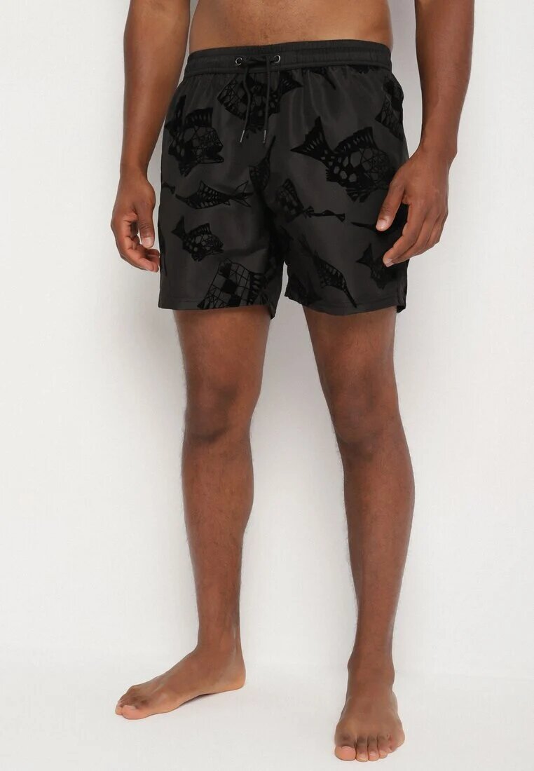 mulu Pantaloni scurți de baie Negri cu Model Geometric cu Șnur Lilomea