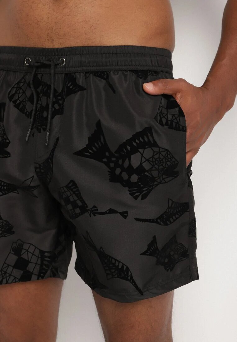 mulu Pantaloni scurți de baie Negri cu Model Geometric cu Șnur Lilomea