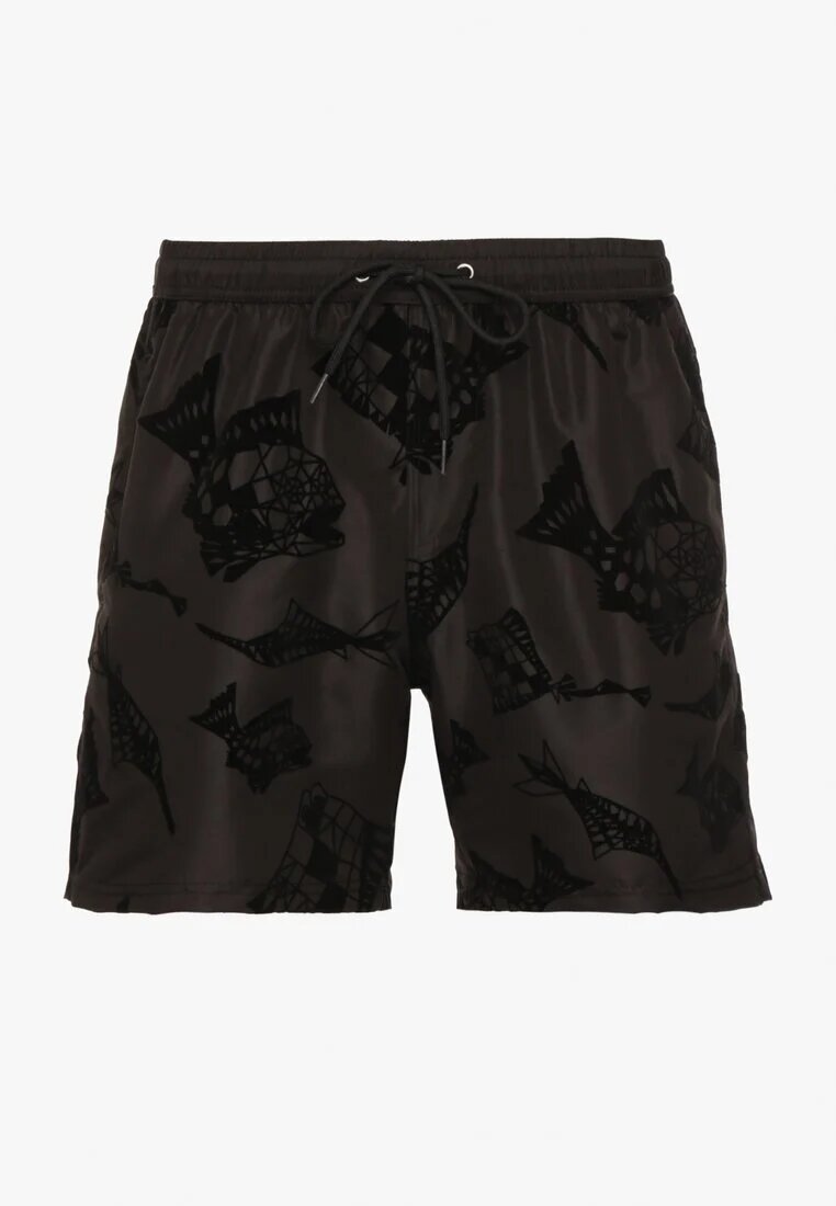 mulu Pantaloni scurți de baie Negri cu Model Geometric cu Șnur Lilomea