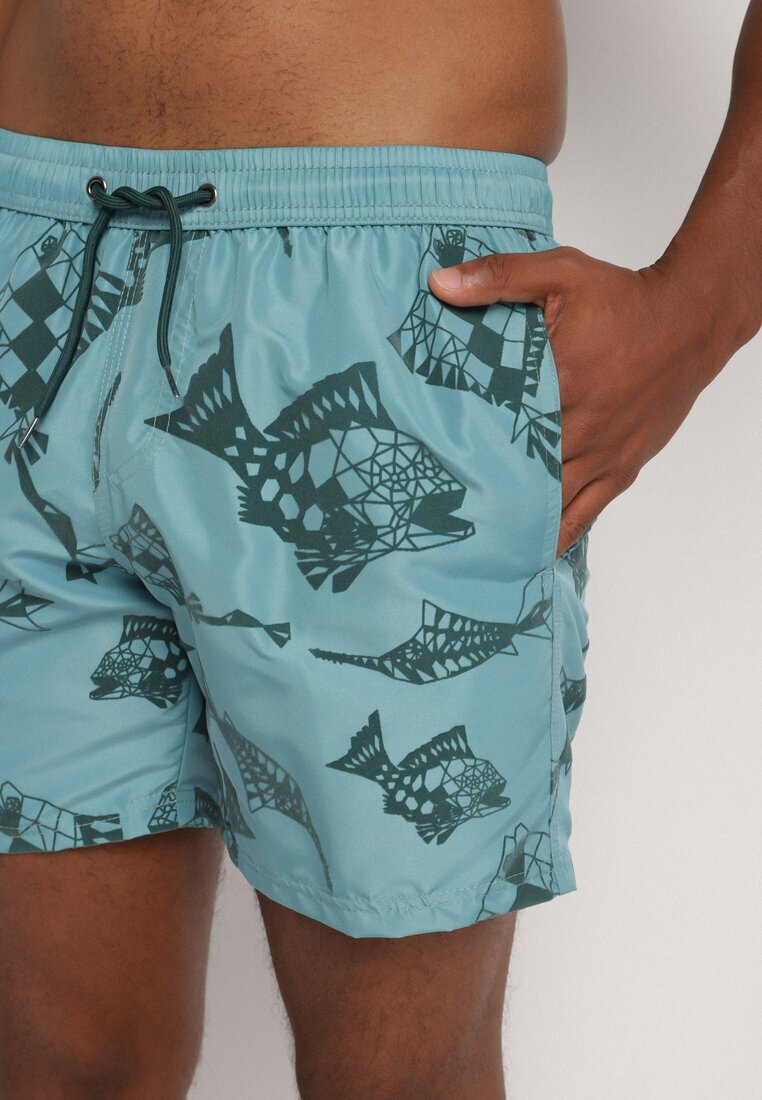 mulu Pantaloni scurți de înot Verde deschis cu Model Geometrice și Șnur Lilomea