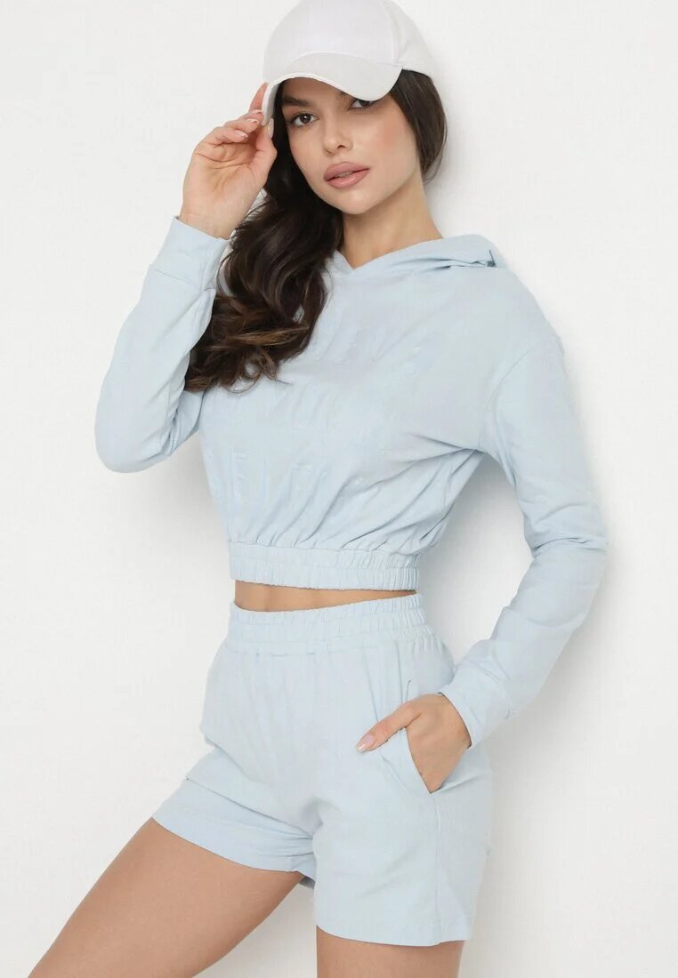 my red lips Set Sportiv Albastru deschis din bumbac Hanorac cu glugă și Pantaloni scurți Izilia