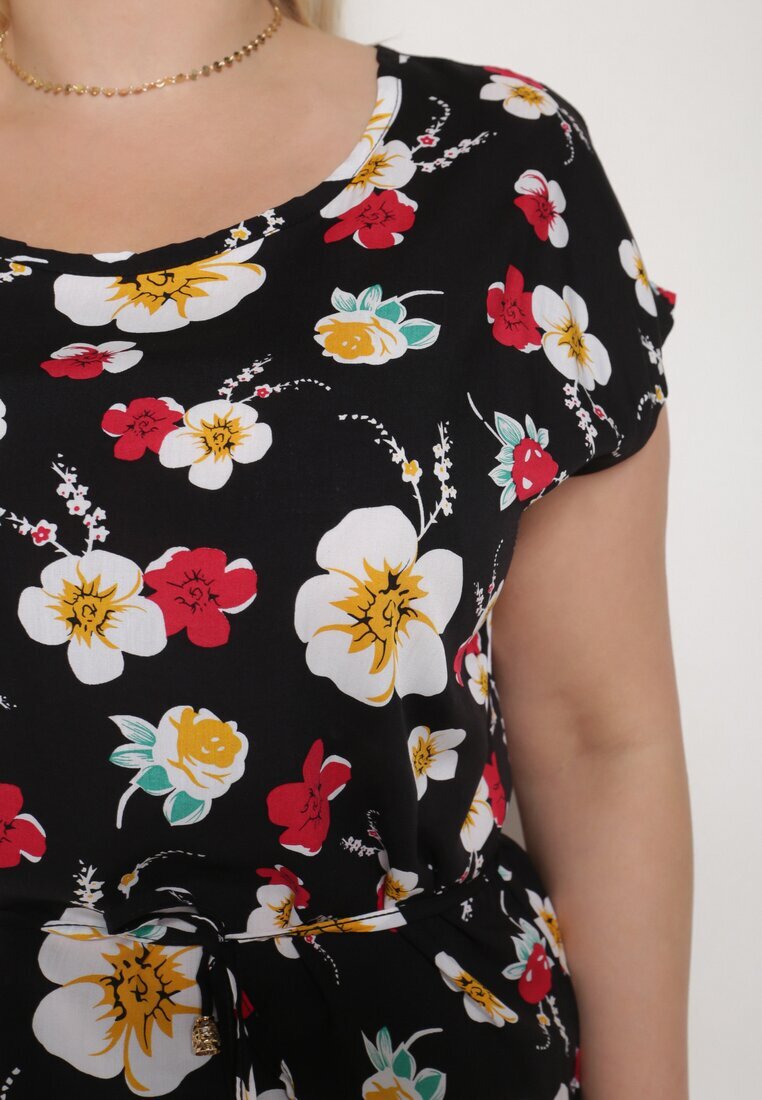 n.every day Rochie vâscoză Negru-Roșu cu flori cu curea din material în talie Risse