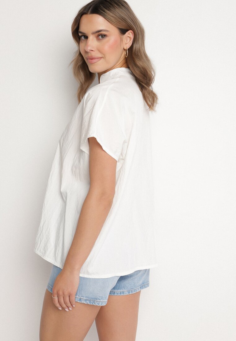 new collection Bluză Albă Tip liliac Oversize din viscoză cu decolteu în V Davilisa