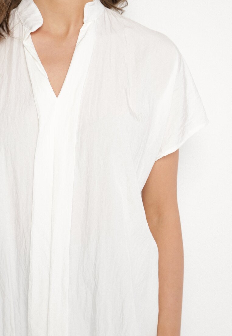 new collection Bluză Albă Tip liliac Oversize din viscoză cu decolteu în V Davilisa