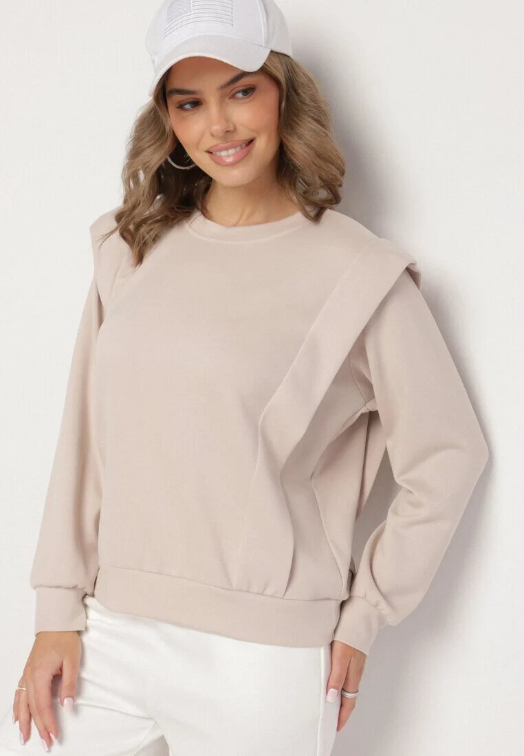 new collection Bluză Bej din Viscoză cu Linie de Umeri Evidențiată Alithra