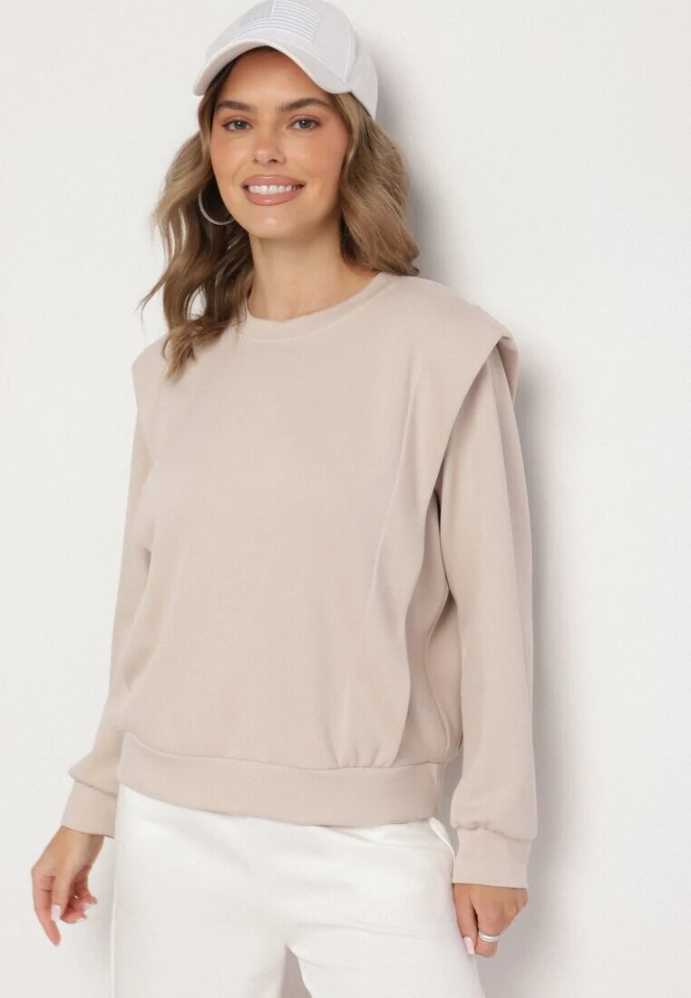 new collection Bluză Bej din Viscoză cu Linie de Umeri Evidențiată Alithra