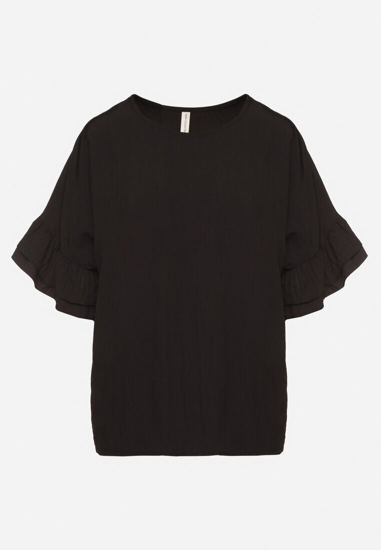 new collection Bluză Neagră din vâscoză Tip liliac cu volane Davienna