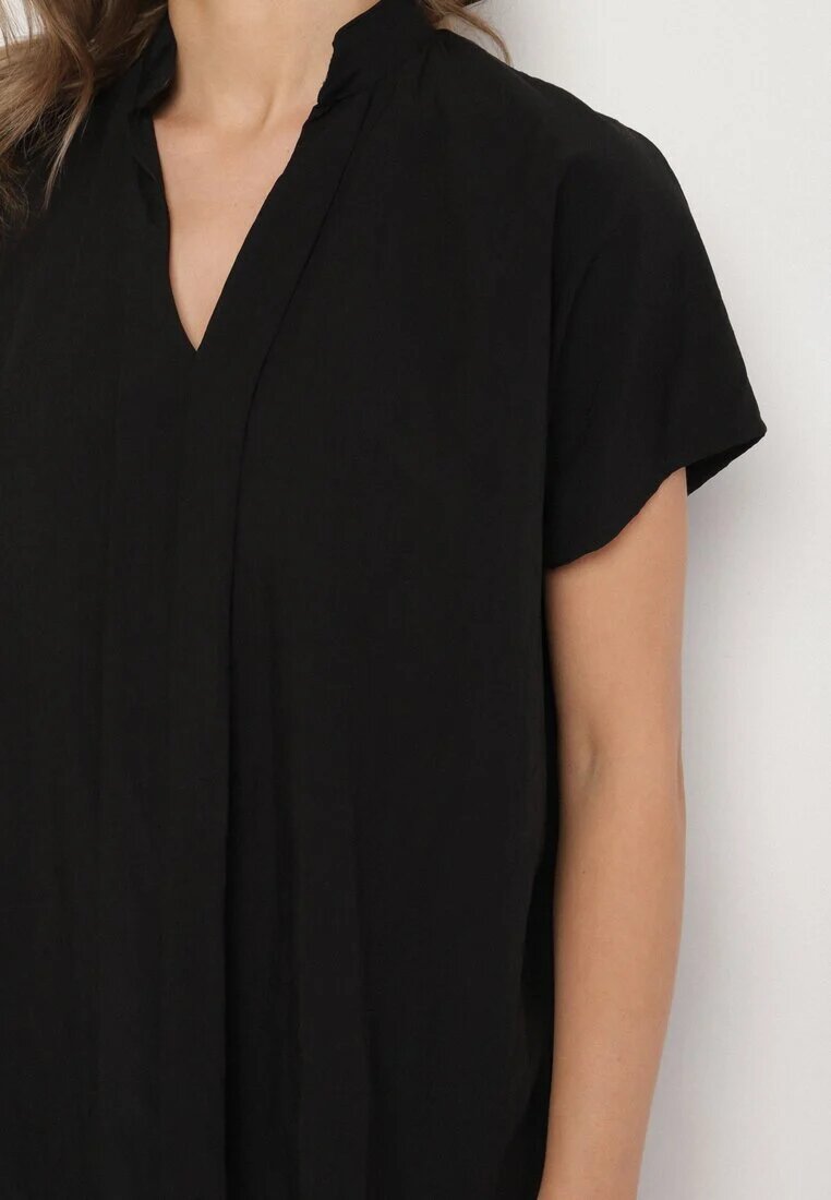 new collection Bluză Neagră oversize cu croială liliac din viscoză cu decolteu în V Davilisa