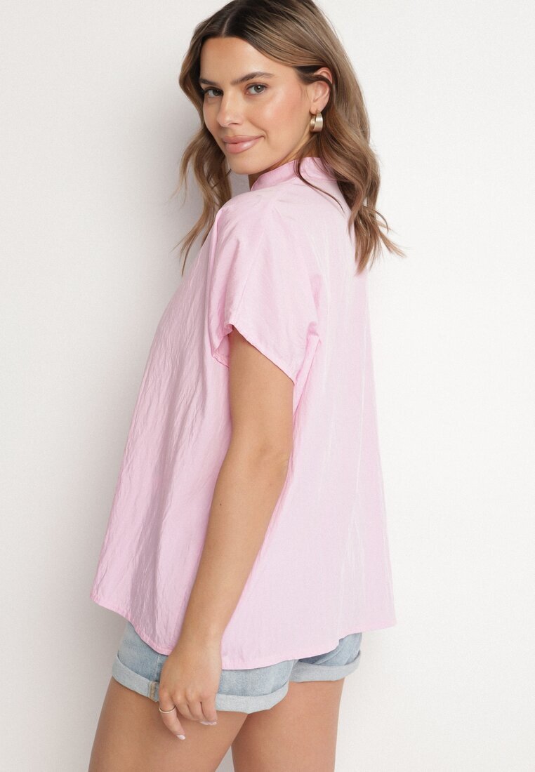 new collection Bluză roz tip liliac Oversize din Viscoză cu Decolteu în V Davilisa