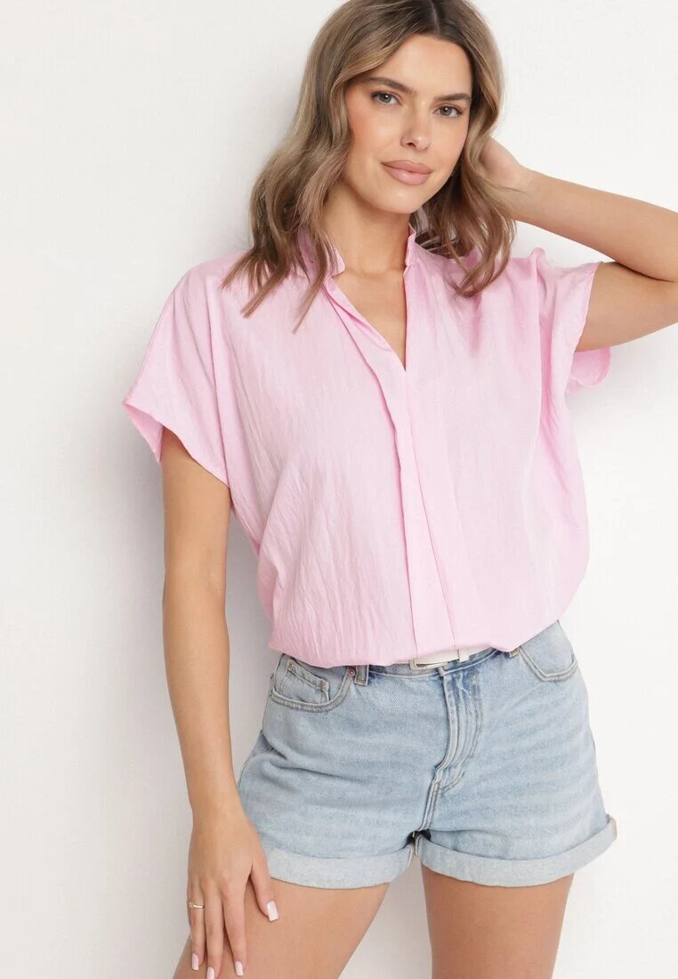 new collection Bluză roz tip liliac Oversize din Viscoză cu Decolteu în V Davilisa