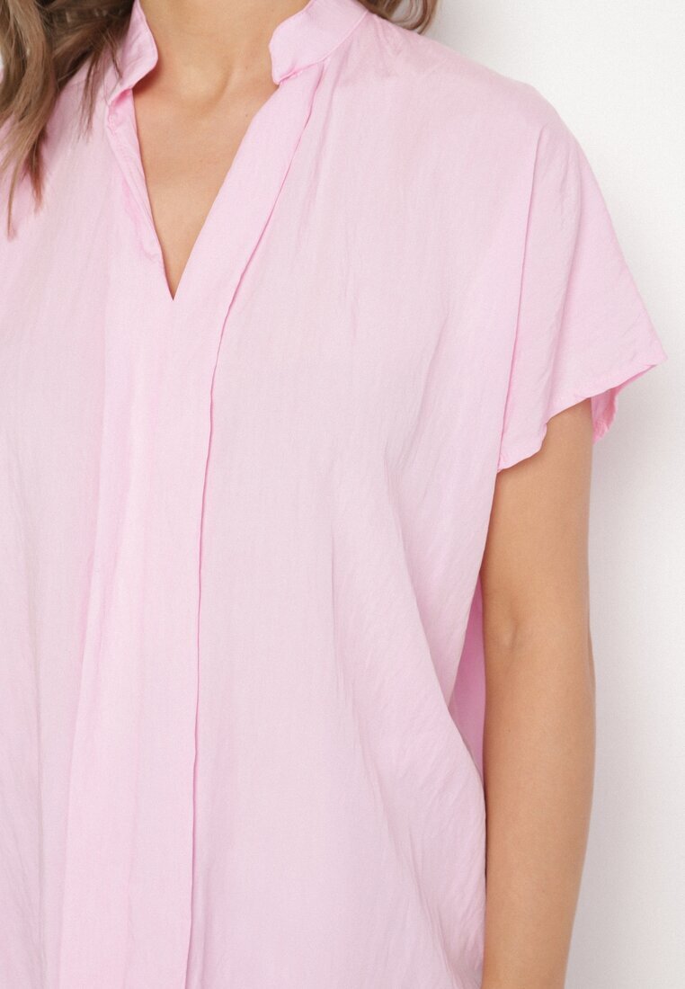 new collection Bluză roz tip liliac Oversize din Viscoză cu Decolteu în V Davilisa