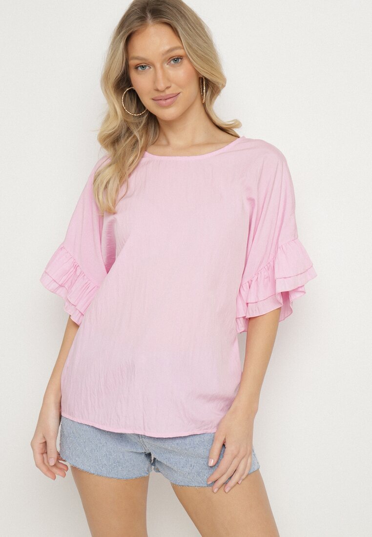 new collection Bluză rozalie cu viscoză tip liliac cu volane Davienna