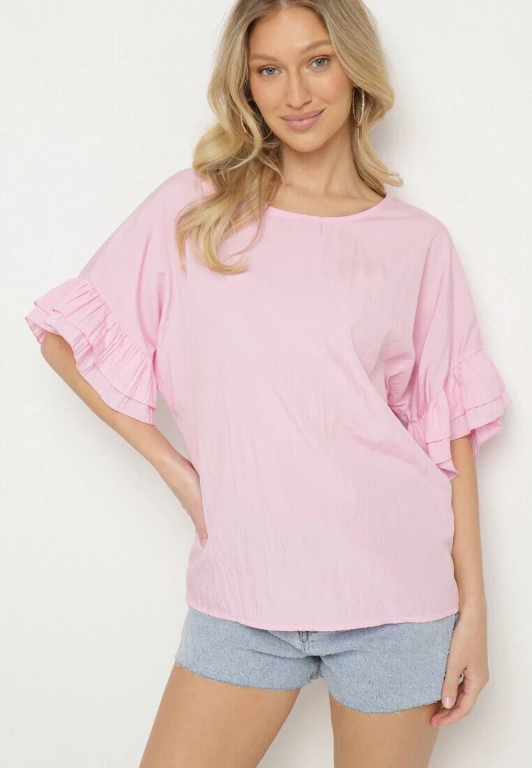 new collection Bluză rozalie cu viscoză tip liliac cu volane Davienna
