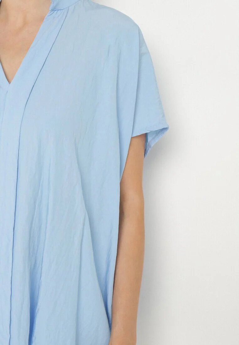 new collection Bluză Supradimensionată Tip Liliac cu Decolteu în V din Vâscoză Albastru Deschis Davilisa