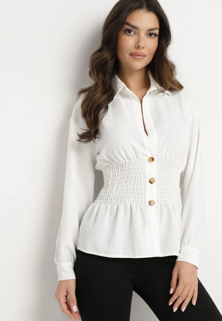 new collection Cămașă albă cu Talie Elastică și Guler Clasic Asnida