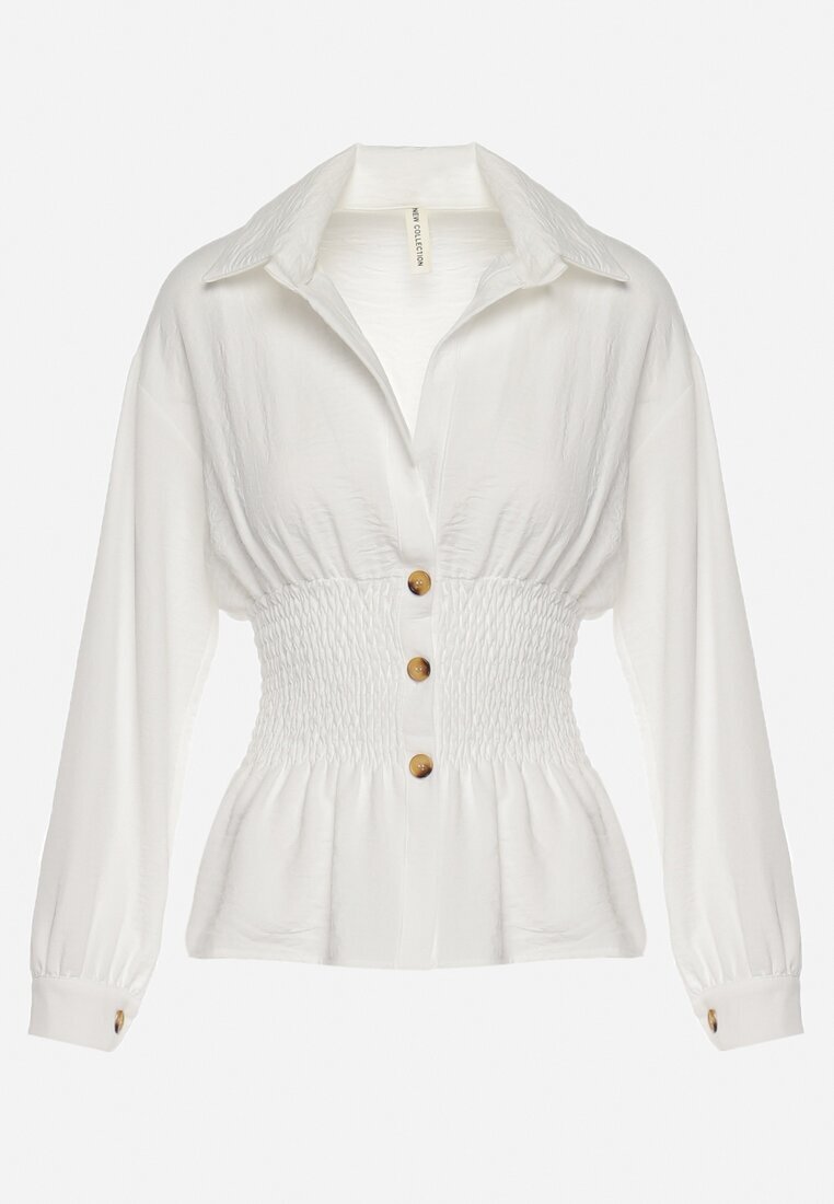 new collection Cămașă albă cu Talie Elastică și Guler Clasic Asnida