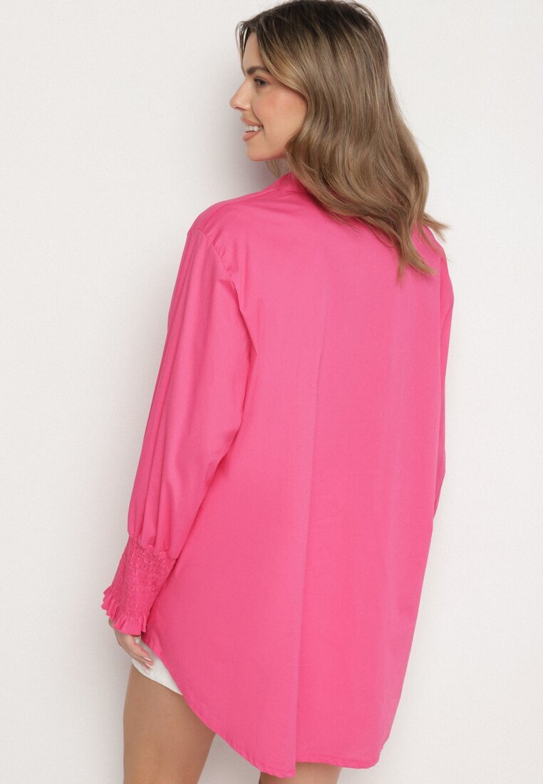 new collection Cămașă Fucsia de bumbac cu mâneci încrețite și volane Tanandoria