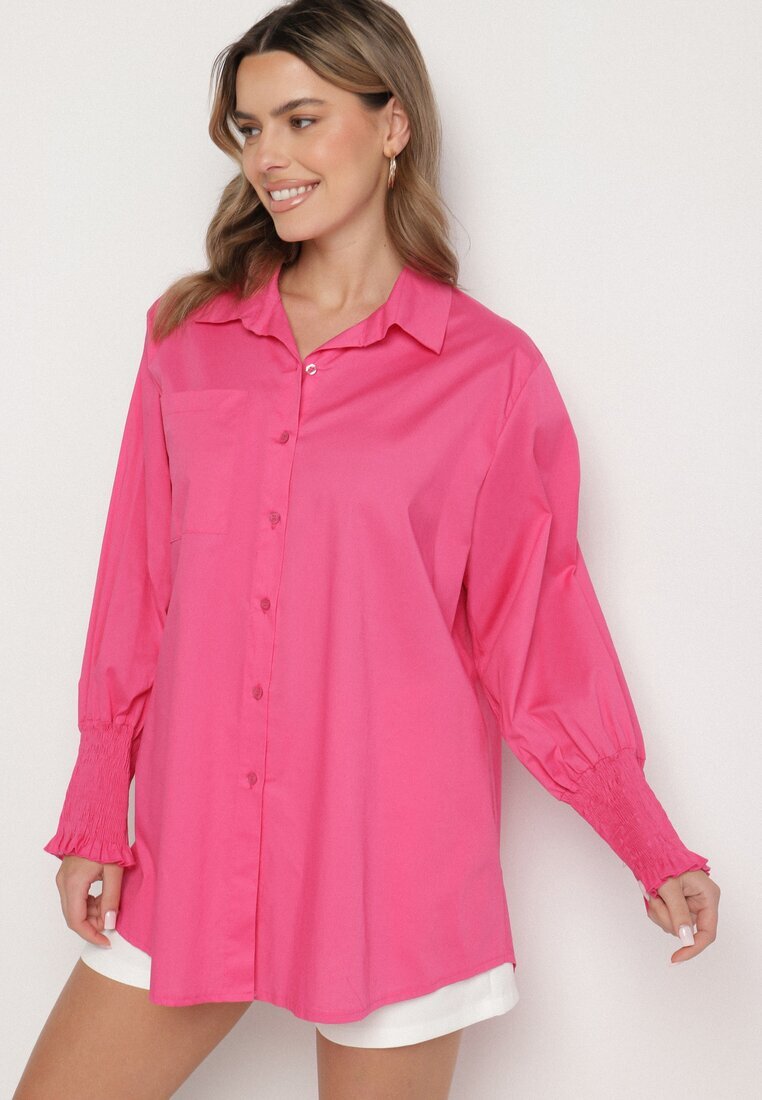 new collection Cămașă Fucsia de bumbac cu mâneci încrețite și volane Tanandoria