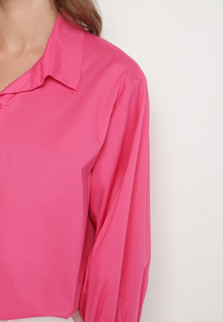new collection Cămașă Fucsia de bumbac cu mâneci încrețite și volane Tanandoria