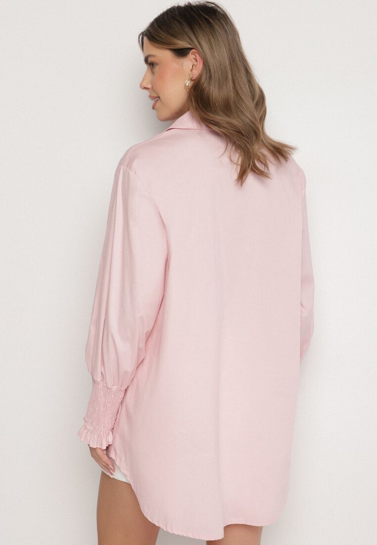 new collection Cămașă roz deschis de bumbac cu mâneci încrețite și volane Tanandoria